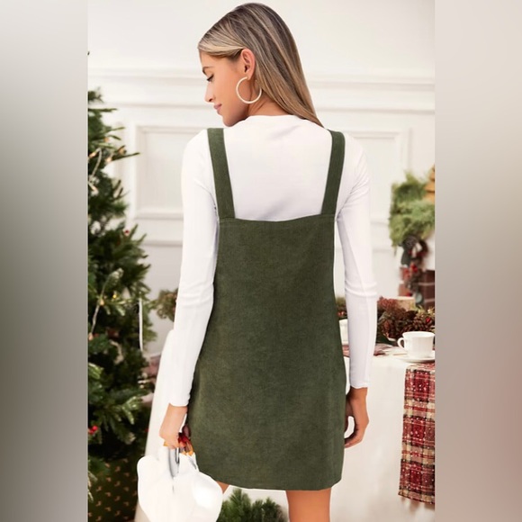 Cupshe Olive Corduroy Square Neck Overall Skirtalls Dress | New w/ Tags | Small - Picture 3 of 12